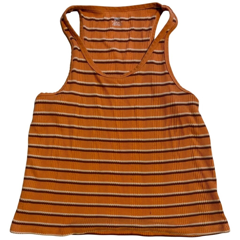 Aerie Waffle Knit Striped Racerback Tank Top Orange Brown Cream XXL